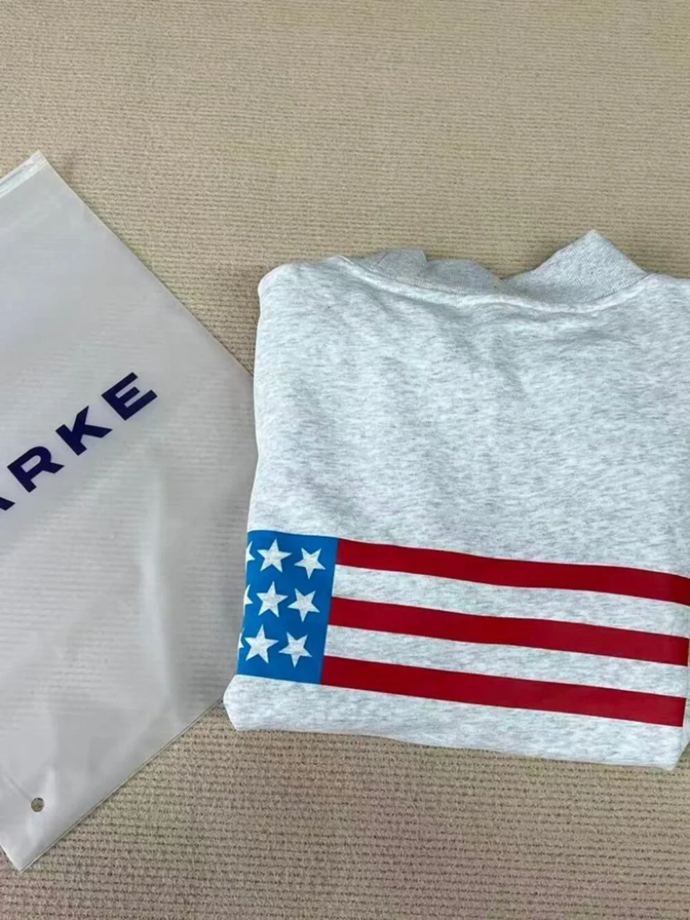 PARKE Heather Gray Mock Neck Sweatshirt USA Flag Back Print